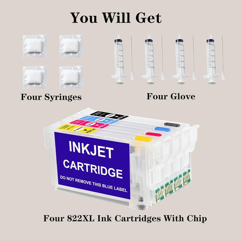 KiteiHiry KHY T822XL Sublimation Ink Cartridges with Chip WF-3820 Empty Refillable Ink Cartridges 822XL with for Workforce Pro WF-3820 WF-4820 Wf-4830 Wf-4833 Wf-4834 Empty Refillable Ink Cartridge - Image 3
